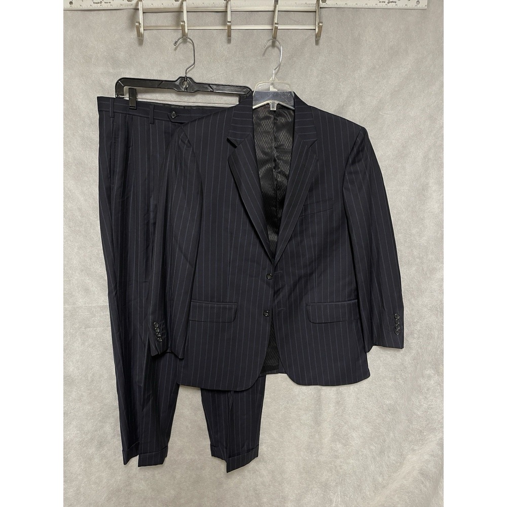 Bespoke Suit Men 40R Blue Striped Wool Canvasy Career Academia 35X29 Pants Luxe